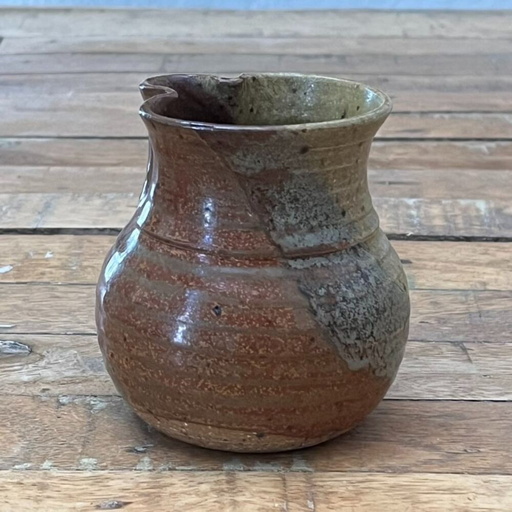 Studio Art Pottery Stoneware Pitcher Rustic Brown & Tan Speckled Glaze 4 in tall